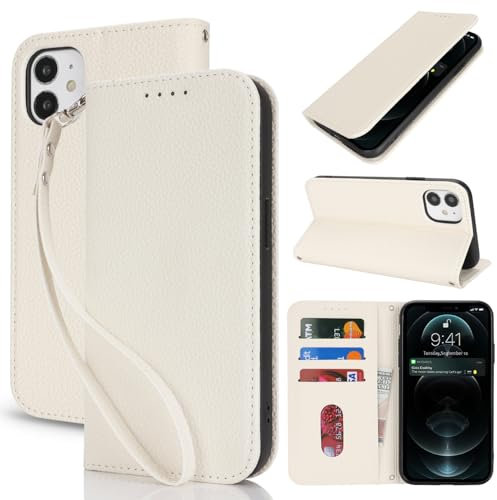 Lipvina Handyhülle für iPhone 12/12 Pro.Premium PU-Leder Handyhülle mit Kartenfach,Standfunktion,RFID-Schutz.Klapphülle und Handytasche aus lederhülle,kompatibel für das iPhone 12/12 Pro,Weiß
