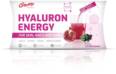GoMo ENERGY® Anti Aging Beauty Hyaluron Drink │ 400mg vegane Hyaluronsäure + Zink + Magnesium + hochdosierte B-Vitamine + Vitamin C │ Straffe Haut, stabile Nägel, festes Bindegewebe │ 21 Portionen