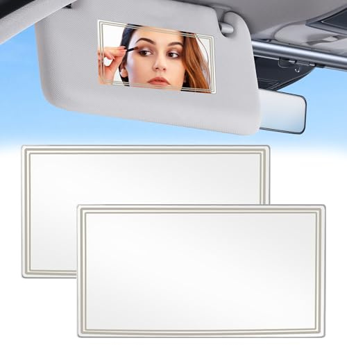 2PCS Self-Adhesive Stainless Steel Sun Visor Mirror | Universal Interior Cosmetic Mirror for Car Truck SUV - Easy to Install