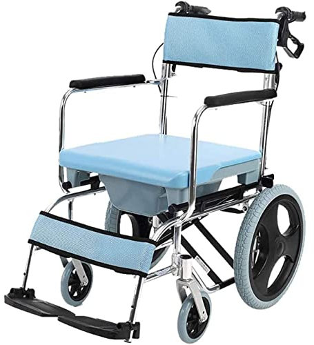 Chaise percée Fauteuil roulant Douche au-dessus des toilettes avec commode, salle de bain multifonctionnelle Fauteuil roulant pliable en aluminium avec siège rembourré Freins à main, pour personnes â