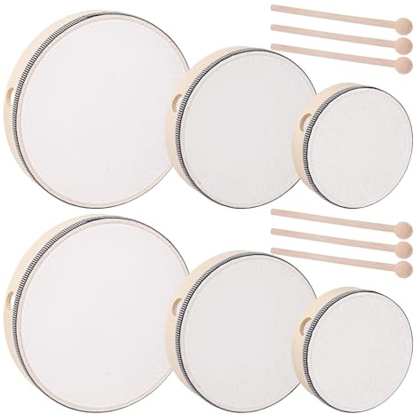 IHDYPPEW 6 PCS Wood Hand Drum with Drum Stick, Percussion Wood Frame Drums, Musical Instruments for Weddings, Birthday, Parties, Gatherings, Concerts (6/8/10 Inch)