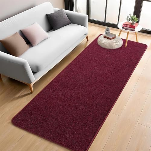 FALARK Burgundy red 2x6 Hallway Runner Rug | Washable Memory Foam, Low Pile Non Slip Indoor Carpet for Bedroom Bedside Entrance Classroom College Dorm Room Home Decor