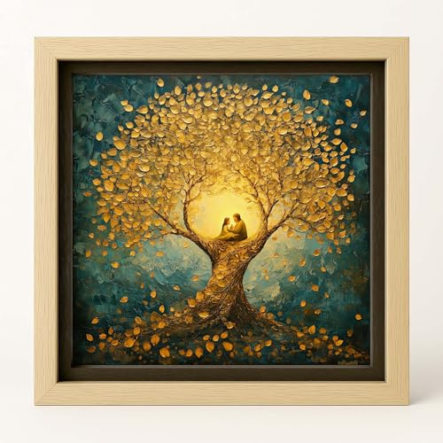 ConKrea - Stampa Religiosa Albero Della Vita Effetto Dipinto ad Olio con Cornice Artigianale 30x30 cm | Icona Religiosa da Parete Incorniciata | Quadro Sacro per Casa o Regalo