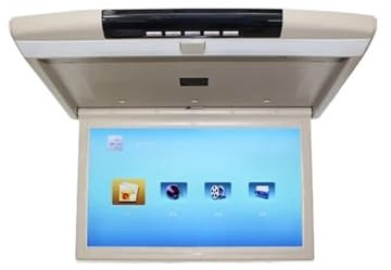 IUBGFTO Automonitor 15/17 Zoll HD-LCD-Bildschirm MP5-Videoplayer Autodachmontage Display Multimedia Decken-TV Spiegel Link FM IR HDMI-Lautsprecher (17 Zoll Beige)