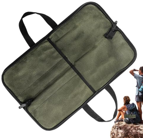 Knivar rullväska – Kockknivväska, 45 cm knivfodral – vaxad canvaskniv förvaring för camping, picknick, matlagningsentusiaster, reseanvändning, för män älskar det kulinariska livet, Armégrönt
