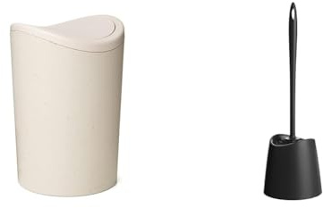 Tatay Papelera y Escobilla Baño | Papelera Baño con Tapa Basculante Ecohome | Capacidad 6L | Escobilla WC Negra | Material Resistente y 100% Reciclable | Fabricados en España
