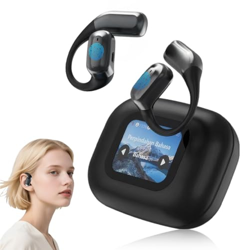 Ki Übersetzer Kopfhörer, 2025 Neu Echtzeit Übersetzer Ohrhörer, 144+ Sprachen Übersetzungsgerät mit LCD-Touchscreen 5.4 Bluetooth Finger-Touch Open Ear Kopfhörer für Reisen Business (Schwarz)