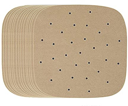 Fyearfly Lot de 100 feuilles de papier sulfurisé anti-adhésives pour friteuse à air, 17 x 17 cm, revêtement en silicone de qualité alimentaire, facile à nettoyer