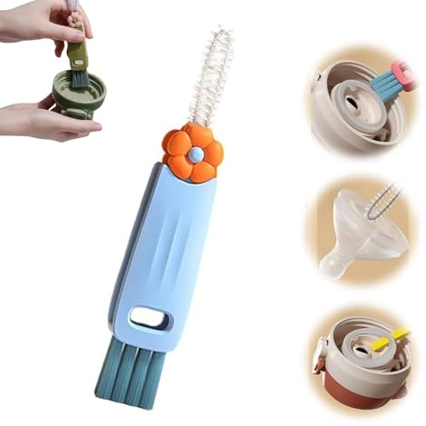 3 in 1 Cup Lid Gap Cleaning Brush, Multifunctional Bottle Cup Lid Detail Brush Straw Cleaner Tools, Portable Cup Lid Cleaner with Brush, Home Kitchen Cleaning Gadgets Tools (Blue)