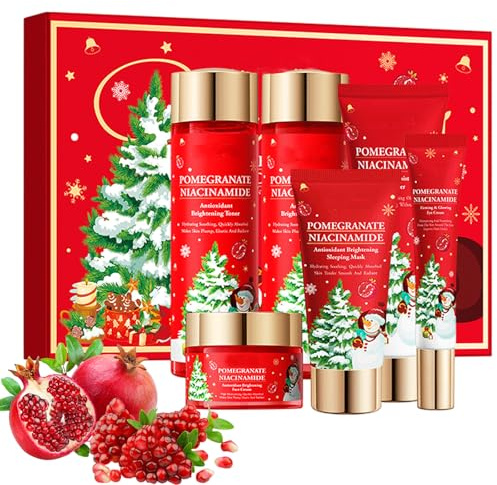Conjunto de cuidado facial para mujer, Navidad, cuidado facial hidratante, estuche de cuidado facial para mujer, con limpiador, toner, suero, crema, contorno de ojos, máscara hidratante cara, regalo