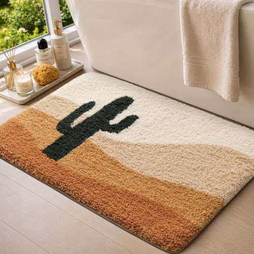 DEXI Badrumsmatta 50 x 80 cm, Halkfria Mjuka Badmatta Absorberande, Tvättbar Badrumsmattor för Duschgolv, Badkar, Badrumsdekor, Terrakotta kaktus