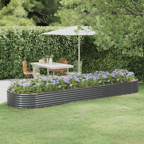 SKTQYQO Letto da Giardino in Acciaio a Polvere Antracite, Fioriera Rialzata Ovale 396x100x36 cm per Piante, Struttura Robusta Zincata e Verniciata, Ideale per Orto, Erbe Aromatiche