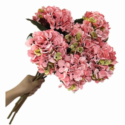 forestmistry 5pcs Artificial Pink Hydrangea Flower Branch Faux Silk Hydrangea Hortensia for Wedding Centerpieces Home Party Floral Arrangement Decor (pink)