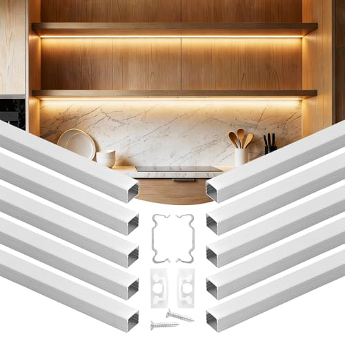 VEVOR Set di Profili per Strisce LED in Alluminio 10 pezzi a Forma di U Lunghezza 2 m, 10 Canali per Luci LED Sottopensile da Cucina Illuminazione con Diffusore in PC Opalino, Canali Protezione Luci