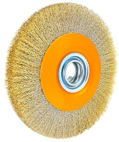HERO Profi Rundbürste 200 mm – Stahldraht vermessingt / Bohrung 32 mm inkl. Reduzierungen 13 - 25,4 mm – Drahtbürste / Reinigung & Polieren - Scheibenbürste gewellt für Schleifmaschine / Schleifbock