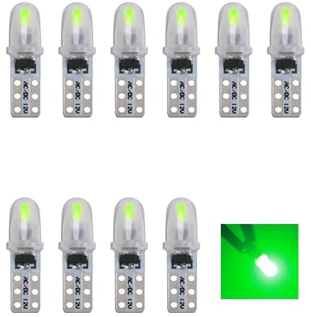 SUCANY T5 LED Lampadine,2721 27 37 286 PC73 PC74 Lampadina,12V 40LM 0.4W 2SMD 3014 Chips,Adatto Per Gli Strumenti Automobilistici E Gli Indicatori Del Cruscotto (Verde - 10 Pezzi)