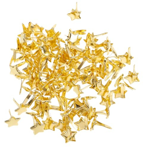 VILLCASE 100 Remaches Metálicos Dorados de Estrella de Cinco Puntas, Mini Tachuelas de Bricolaje para Manualidades, Accesorios Metálicos Resistentes para Ropa y Scrapbooking, Ideales