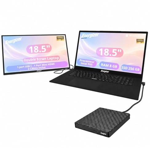 Energizer Pack Laptop 18,5 8Go 256Go SSD + Écran Portable 18,5 FHD IPS + Lecteur DVD USB - Win 11 - Clavier AZERTY - WiFi