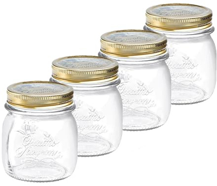 Bormioli Rocco Quattro Stagioni set of 4 Clear Airtight Mason Jars, 5 Oz. Made from BPA Free Durable Glass, Made In Italy.