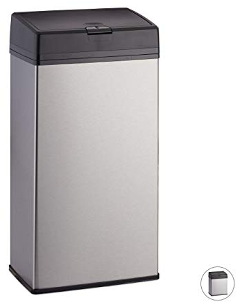 Relaxdays Pattumiera, Cestino dei Rifiuti, Secchio Spazzatura per Bagno e Cucina, Semplice Funzione Push, 6 Litri, Argento