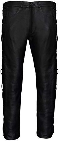 Infinity Leather Herren Leder Motorradhose Klassisch Rindsleder Schwarz Motorradfahrer Jeans Mit Schnürung