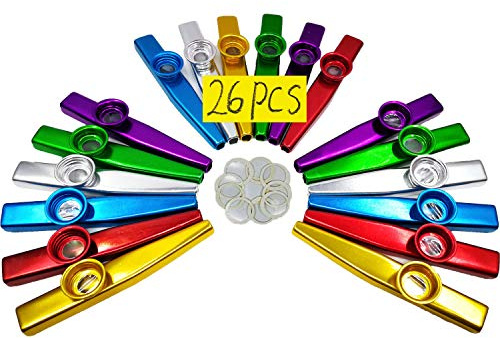 Fartime 26Pcs Metal Kazoos With 20Pcs Kazoo Flute Diaphragms,Musical Instruments,Good Gift for Kids,A Good Companion for Ukulele, Violin, Guitar,Piano Keyboard.