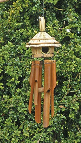 Sunlover Bamboo Windchime & Bird House Straw Ideal For Garden Birds Musical Chimes Recycled Eco Friendly Fair Trade
