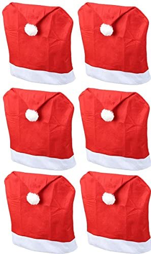 Novaliv Weihnachten Stuhlhussen 6er Set I Rot I Nikolausmütze I Stuhlbezüge Esszimmer Weihnachtsdeko Weihnachtsmütze Sesselüberzug Husse für Schwingstuhl