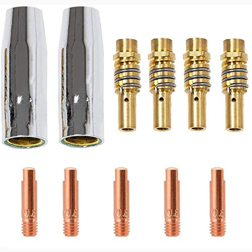 Verschleißteile Set Schweißzubehör für MIG/MAG Schweißbrenner 11 Teile Schweißdüse MB15 MIG, 5 Gasdüse, 4 Düsenstock, 5 Stromdüse M6 0,8mm Kontaktröhrchen Schweißzubehör