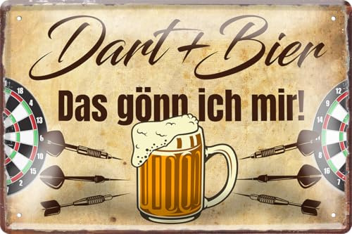 Blechschilder mit Darts-Sprüchen, Vintage Look, Deko fürs Dartzimmer, Bar & Hobbyraum: (Dart + Bier das gönn ich Mir! 20x30cm)