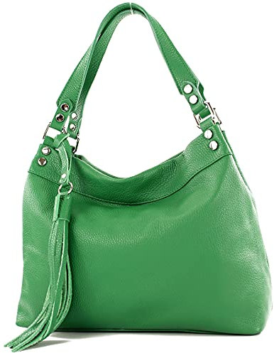 modamoda de T201 Damen Leder Schultertasche Handtasche handmade in Italy, Farbe:Blattgrün