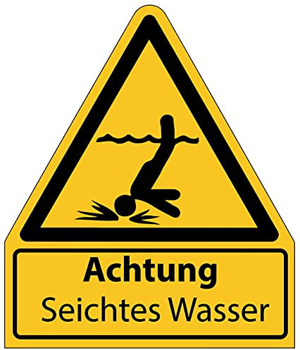 Aufkleber Warnaufkleber Achtung Seichtes Wasser Warnung Warnschild Folie signalgelb ähnl. ISO 7010 | Größen wählbar Made in Germany, Größe: 105x123 mm