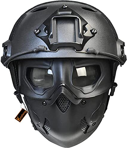 Casco Táctico Airsoft, Casco Fast con Máscara Transpirable Protectora de Cara Completa Soporte NVG, para Paintball CS Cosplay Máscara Halloween