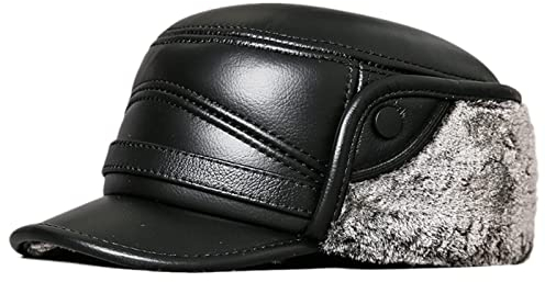 DongBao Herren Winter Schiebermütze mit Ohrenklappen,Damen Warm Baseball Kappe mit Ohrenschutz, Leder Fliegermützen