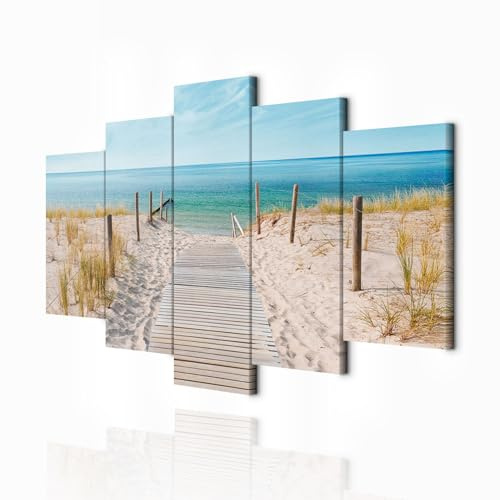 decomonkey Quadri Moderni Soggiorno Spiaggia Mare Paesaggio, 150x75 cm | Tela strutturata su telaio in legno, decorazione da parete, natura, Quadro Stampa su Tela