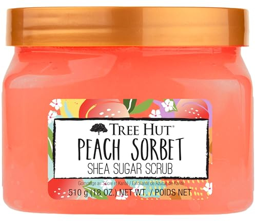 Tree Hut Peach Sorbet Shea Sugar Scrub, 450 ml, Ultra Hydrating and Exfoliating Scrub for Nourishing Essential Body Care