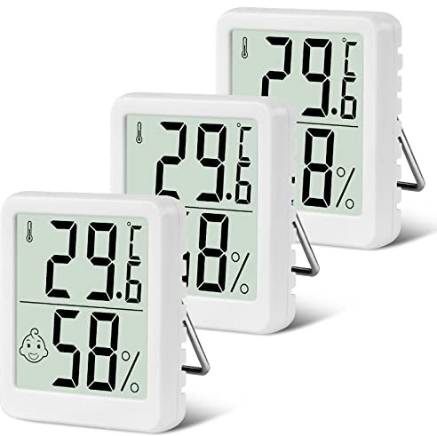 Flintronic Mini LCD Thermometer, 3 Stück Digital Thermometer Innen, Hygrometer Innen, Thermometer Hygrometer, Kabelloses, Luftfeuchtigkeit Meter für Babyzimmer Wohnzimmer Büro Gewächshaus(Weiß)