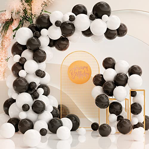 Set di 120 ghirlande per palloncini, colore nero e bianco, in lattice bianco opaco, palloncini a elio, per compleanno, matrimonio, baby shower, laurea, feste
