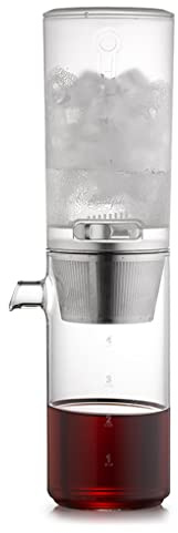 JITEM Kaffeebereiter Glas Ice Cold Dripper Kaffee und Tee Maker Dripper Kaffee Brewer Maker mit einstellbarem Wasserdurchfluss Edelstahlfilter für Kaffee oder Tee