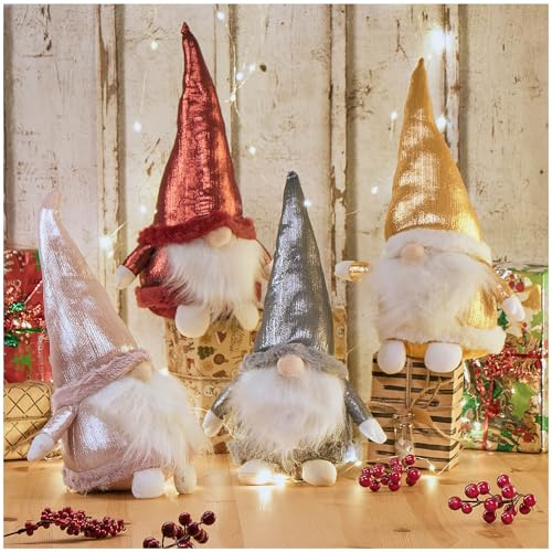 com-four® 4x elfi di Natale premium per decorazioni natalizie, figure invernali come oggetti decorativi, graziosi sgabelli con bordo come decorazioni per la stanza o regali