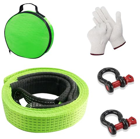 Abschleppseil 5 m x 5 cm - Notfall-Abschleppgurt PKW Stretch mit 2 Verstärkte Haken & Tragetasche, Reflektierend Schwerlast-Abschleppseil für Autos Off-Road