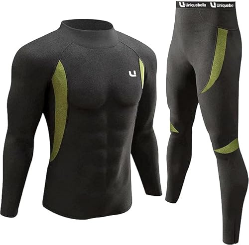 UNIQUEBELLA Mens Thermal Underwear Set Long Sleeve Turtleneck Tops Long Johns Thermal Base Layer Bottom Fleece Lined Quick Drying