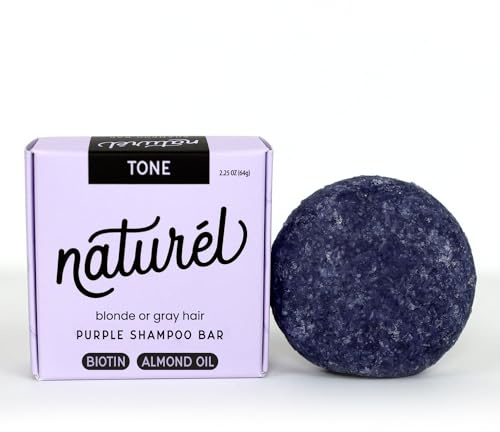 Naturel Purple Toning Shampoo Bar, Blonde or Grey Hair Toning Shampoo Bar with Biotin and Almond Oil, Vitamin B5 and E, Vegan, Zero Waste, Cruelty Free, Made in USA
