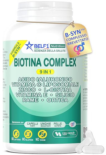 BELF1 | Integratore Capelli Pelle Unghie | Complesso Biotina Strong 9-in-1 Formula Brevettata B-SYN™ | Ricco di Vitamine Per Capelli Anticaduta | Vitamina C liposomiale, Acido ialuronico