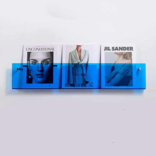 PRUJOY Acryl-Zeitungsständer zur Wandmontage, Blauer, transparenter Broschüren-Display-Halter, Broschüren-Akten-Organizer-Ständer für Zuhause und Wohnzimmer (60cm/23.6)