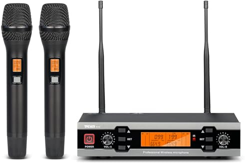 TKLBLS UHF Wireless Microphone System, Cordless Karaoke Microfono Set, Dual Metal Handheld Dynamic Singing Mic 300ft with Receiver Volume Control Echo for Karaoke, Party, Home KTV Set, Wedding