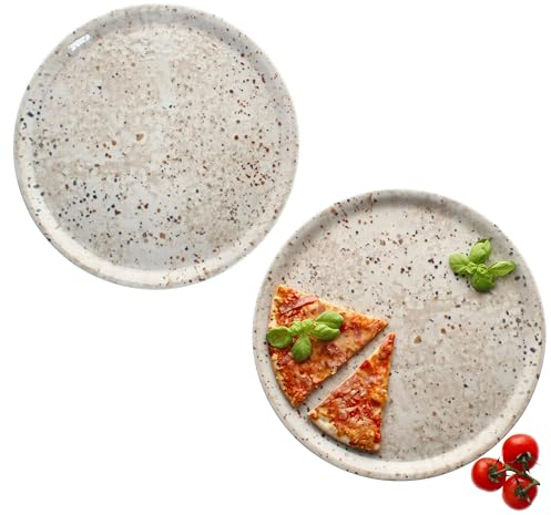 MamboCat Stone Drops Lot de 2 assiettes à pizza I Ø 33 cm I pour 2 personnes I Grandes assiettes à pizza en porcelaine avec aspect pierre 3D I pour pizzas ou pour servir I Assiette de service XL