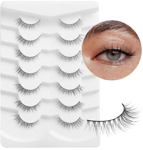 Onlyall Natürliche Wimpern Wispy Lashes Natürlicher Look Falsche-Wimpern Ausgestellte Wimpern Künstliche Wimper Weiche FlauschigeWimpern 7 Paar DK-74