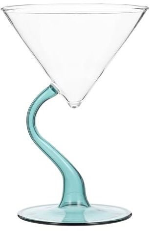 Amosfun Creative Cocktail Glasses, Coupe Glass Spiral Stem Ice Cream Cup Dessert Bowls Manhattan Glasses Unique Goblet Clear Juice Cup for Martini Margarita Tequila Green