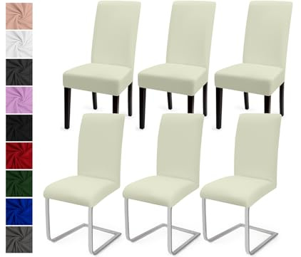Stolsöverdrag Set Med 6 Universella Stolsöverdrag Stretch Stolskydd för Matsal Matstolsskydd Avtagbara Tvättbara Matstolar överdrag Bi-Elastiskt överdrag för Matsal,Hotell,Hem(Set Med 6, Ivory)